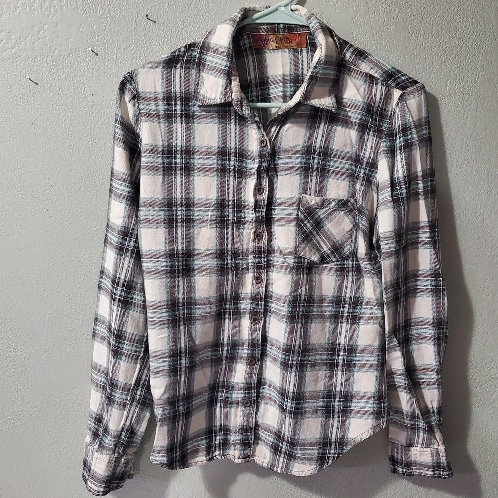 Wallflower Checkered Button-Down Shirt - Black, White, Gray